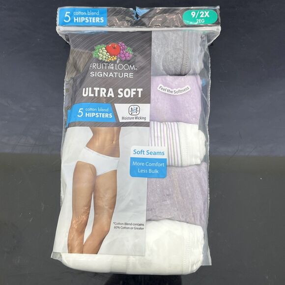 Fruit of the Loom 5 Cotton Blend Hipsters Ultra Soft Multicolor Size 9 2X NEW - Picture 2 of 6